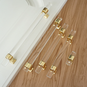 3.0", 3.78", 5.0", 6.3" Clear Gold Acrylic Knobs & Square Silver Drawer Pulls | Kitchen Cabinet, Wardrobe, Closet & Dresser Handles