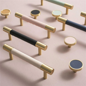 3.78", 5", 8.8" Solid Brass & Leather Cabinet Pulls | Colorful Modern Black & Blue Drawer Knobs, Wardrobe & Dresser Kitchen Hardware, Decor