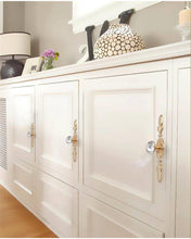 Load image into Gallery viewer, Gold Clear Glass &amp; Crystal Drawer Knobs | Rhinestone Cabinet Door Handles with Back Plate | Dresser &amp; Furniture Hardware
