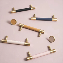 Load image into Gallery viewer, 3.78&quot;, 5&quot;, 8.8&quot; Solid Brass &amp; Leather Cabinet Pulls | Colorful Modern Black &amp; Blue Drawer Knobs, Wardrobe &amp; Dresser Kitchen Hardware, Decor
