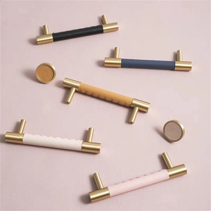 3.78", 5", 8.8" Solid Brass & Leather Cabinet Pulls | Colorful Modern Black & Blue Drawer Knobs, Wardrobe & Dresser Kitchen Hardware, Decor