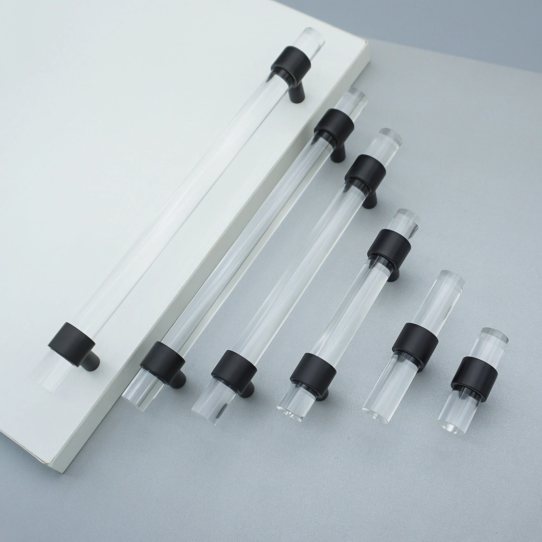 Customizable Clear Acrylic & Black Pulls | Drawer & Dresser Knobs, Cabinet & Bathroom Door Handles, Kitchen Hardware