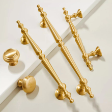 Load image into Gallery viewer, 3.78&quot;, 5&quot;, 6.3&quot; Brushed Brass Kitchen Door Handles | Solid Drawer &amp; Cabinet Pulls, Dresser Knobs &amp; Hardware
