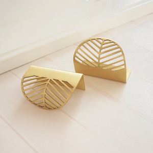 Leaf Design Brass Gold Invisible Pulls & Handles | Modern Decorative Cabinet, Wardrobe, Cupboard & Drawer Hardware
