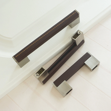 Load image into Gallery viewer, 3.78&quot;-10&quot; Black Leather &amp; Dark Brown Handles, Pulls &amp; Knobs | Cabinet, Drawer &amp; Cupboard Hardware
