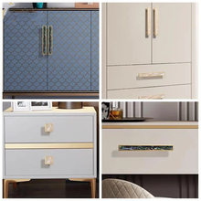 Load image into Gallery viewer, 3.78&quot;, 5&quot;, 6.3&quot; Natural Shell Knobs | Vivid Brass, Green &amp; White Drawer Pulls, Square Kitchen &amp; Dresser Handles, Home Decor Hardware
