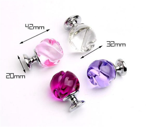 Flower Crystal Glass Knobs | Colorful Pink Purple Rose Red & Transparent Dresser Drawer Pulls, Cabinet Door Hardware