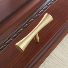 Load image into Gallery viewer, T Bar Brushed Gold Brass Knobs, Pulls &amp; Handles | Drawer, Dresser, Wardrobe, Closet &amp; Kitchen Door Hardware
