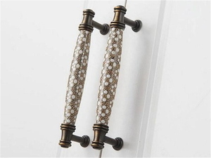 3.78", 5" (96, 128mm) Ceramic Drawer Pulls | Rural Chic Brown, White & Brass/Bronze Vintage Kitchen & Cabinet Handles, Dresser Knobs