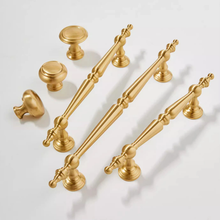 Load image into Gallery viewer, 3.78&quot;, 5&quot;, 6.3&quot; Brushed Brass Kitchen Door Handles | Solid Drawer &amp; Cabinet Pulls, Dresser Knobs &amp; Hardware
