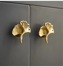 Load image into Gallery viewer, Ginkgo Biloba Leaf Brass Knobs | Cabinet &amp; Drawer Pulls, Kitchen Handles, Cabinet Hardware

