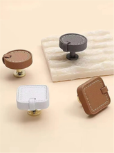 Load image into Gallery viewer, 3.78&quot;, 5&quot; Leather Drawer Pulls | Khaki White Black Knobs, Cabinet Door &amp; Dresser Handles, Kitchen Hardware
