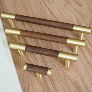 3.75", 5", 6.3" (160mm) Walnut, Beech & Brass Wardrobe Handles | Modern Kitchen Cabinet Door Handles, Closet Drawer Pulls & Dresser Knobs