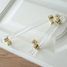 Load image into Gallery viewer, 3.0&quot;, 3.78&quot;, 5.0&quot;, 6.3&quot; Clear Gold Acrylic Knobs &amp; Square Silver Drawer Pulls | Kitchen Cabinet, Wardrobe, Closet &amp; Dresser Handles
