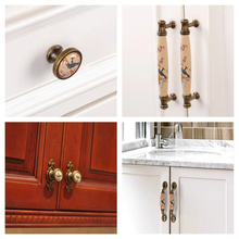 Load image into Gallery viewer, 3&quot;, 3.78&quot;, 5&quot; Vintage Aged Brass &amp; Ceramic Knobs &amp; Pulls | Drawer, Dresser, Kitchen &amp; Cabinet Handles
