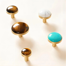 Load image into Gallery viewer, Tiger Stone, Turquoise Stone &amp; Brass Knobs, Pulls &amp; Handles | Cabinet, Drawer, Dresser, Kitchen &amp; Cupboard Decor Hardware
