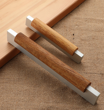 Load image into Gallery viewer, 3.75&quot;, 5&quot;, 6.3&quot; (96, 128, 160mm) Black Beech &amp; Brushed Steel Matte Aluminum Cabinet Pulls | Bar Handles for Dresser &amp; Drawer
