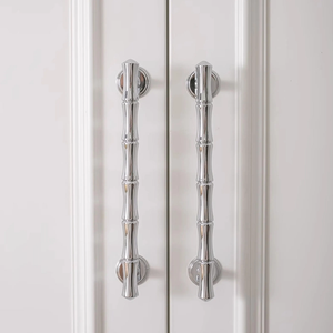 3.78", 5", 6.3", 8.8" Bamboo & Chrome Cabinet Pulls & Knobs | Unique Drawer Handles, Closet & Wardrobe Dresser Knobs