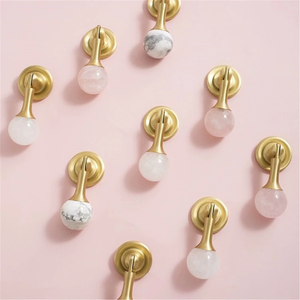 Crystal Stone & Brass Knobs, Pulls & Handles (Pink, White, Clear) | Ball Drop Design for Dresser, Drawer & Cabinet Door Hardware