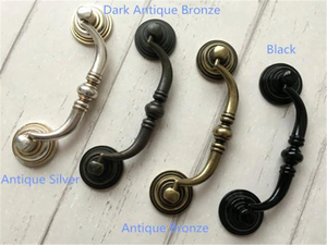 3.5"-4.25" (90-108mm) Vintage Drop Bail Pulls & Knobs (Antique Bronze, Silver, Black) | Cabinet, Dresser, Drawer & Kitchen Hardware