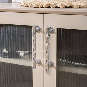 3.78", 5", 6.3", 8.8" Bamboo & Chrome Cabinet Pulls & Knobs | Unique Drawer Handles, Closet & Wardrobe Dresser Knobs
