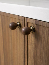 Load image into Gallery viewer, Mid-Century Walnut Ball Brass Cabinet Knob, Round Single Hole Drawer Pull for Wardrobe and Furniture
