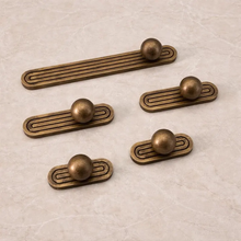 Load image into Gallery viewer, Vintage Cabinet Pulls with Backplate | Antique Gold Ball Bar Handles for Kitchen &amp; Wardrobe
