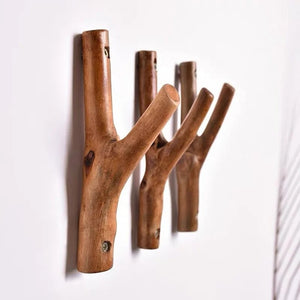 Nordic Solid Wood Branch Coat Hooks - Retro Log Design for Porch, Door, Homestay Wall | Wall-Mounted Coat Rack