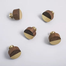Load image into Gallery viewer, Walnut Wood &amp; Brass Cabinet Knob, New Chinese Japanese Style Single Hole Drawer Pull, Premium Furniture Handle for Wardrobe &amp; Cabinet
