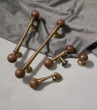 Load image into Gallery viewer, Mid-Century Modern Brass Walnut Drawer Handle | Antique Brass  French Retro Wardrobe Cabinet Pull for Kids Room
