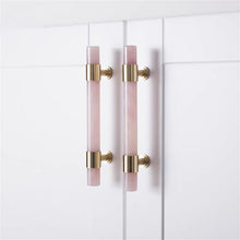 Load image into Gallery viewer, 3.78&quot;, 5&quot; Light Pink &amp; Clear White Nature Stone Kitchen Handles | Cabinet Pulls, Dresser &amp; Closet Drawer Pulls | Luxury Decor
