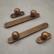 Load image into Gallery viewer, Vintage Cabinet Pulls with Backplate | Antique Gold Ball Bar Handles for Kitchen &amp; Wardrobe
