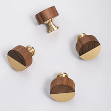 Load image into Gallery viewer, Walnut Wood &amp; Brass Cabinet Knob, New Chinese Japanese Style Single Hole Drawer Pull, Premium Furniture Handle for Wardrobe &amp; Cabinet
