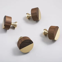 Load image into Gallery viewer, Walnut Wood &amp; Brass Cabinet Knob, New Chinese Japanese Style Single Hole Drawer Pull, Premium Furniture Handle for Wardrobe &amp; Cabinet
