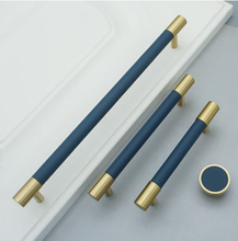 Load image into Gallery viewer, Brass dark blue leather knobs X 50 pcs,  Brass pink leather 5" handles X 50 pcs
