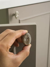 Load image into Gallery viewer, Maximalist French Vintage Brass Emblem Cabinet Knobs, Electroplated Rust-Proof Recessed Titanium Silver Drawer Pulls
