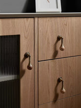 Load image into Gallery viewer, French Mid-Century Walnut Beech Wood Brass Pendant Pulls, Minimalist Drawer &amp; Furniture Handles
