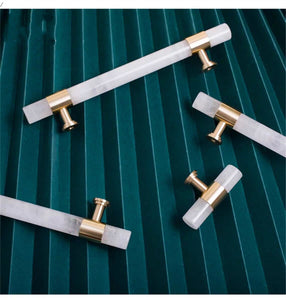 3.78", 5" Light Pink & Clear White Nature Stone Kitchen Handles | Cabinet Pulls, Dresser & Closet Drawer Pulls | Luxury Decor