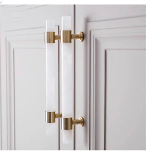 3.78", 5" Light Pink & Clear White Nature Stone Kitchen Handles | Cabinet Pulls, Dresser & Closet Drawer Pulls | Luxury Decor