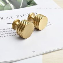 Load image into Gallery viewer, Satin Brass Cabinet Knobs | Modern Gold Drawer Pulls for Kitchen &amp; Cupboard

