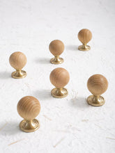 Load image into Gallery viewer, Nordic Japanese Wabi-Sabi Solid Wood Ball Brass Knob, Round Single Hole Drawer Handle for Wardrobe &amp; Cabinet Furniture
