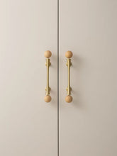 Load image into Gallery viewer, French Wood Brass Ball Long Pulls, Japanese Log Style Handles for Drawers &amp; Wardrobes
