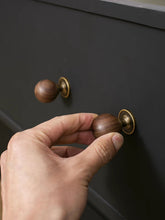 Load image into Gallery viewer, Mid-Century Walnut Ball Brass Cabinet Knob, Round Single Hole Drawer Pull for Wardrobe and Furniture
