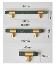 Load image into Gallery viewer, Green &amp; White Marble Brass Kitchen Cabinet Pulls | Luxury Decor Dresser &amp; Closet Handles, Drawer Knobs, Hardware
