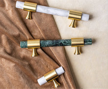 Load image into Gallery viewer, Green &amp; White Marble Brass Kitchen Cabinet Pulls | Luxury Decor Dresser &amp; Closet Handles, Drawer Knobs, Hardware
