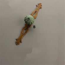 Load image into Gallery viewer, Green Pumpkin Ceramic Knobs with Back Plate | Antique Bronze, Vintage Nordic | Surface Mounted | Cabinet &amp; Dresser Hardware
