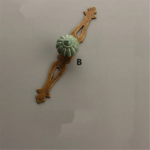 Green Pumpkin Ceramic Knobs with Back Plate | Antique Bronze, Vintage Nordic | Surface Mounted | Cabinet & Dresser Hardware