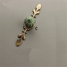 Load image into Gallery viewer, Green Pumpkin Ceramic Knobs with Back Plate | Antique Bronze, Vintage Nordic | Surface Mounted | Cabinet &amp; Dresser Hardware
