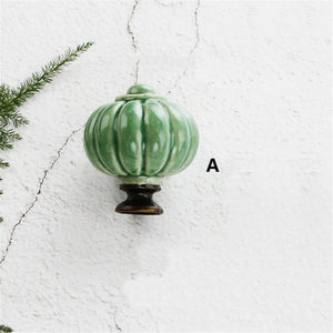 Green Pumpkin Ceramic Knobs with Back Plate | Antique Bronze, Vintage Nordic | Surface Mounted | Cabinet & Dresser Hardware