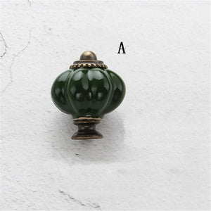 Dark Green Pumpkin Ceramic Pulls & Knobs | European & Modern Minimalist Single Hole | Drawer & Cabinet Hardware